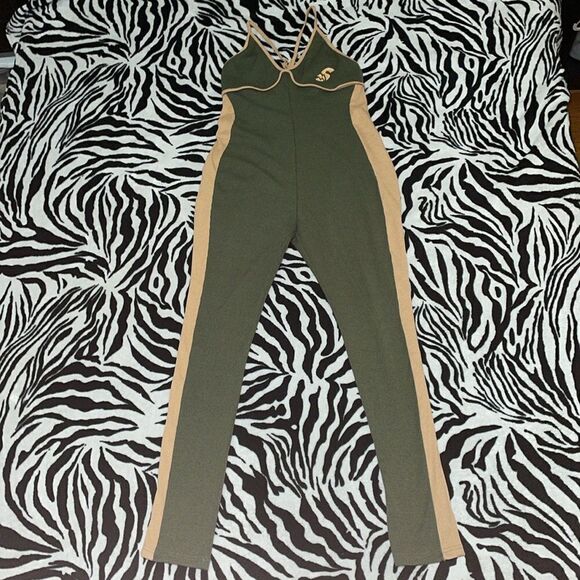 Soleboy race car green two toned jumper ribbed criss cross body suit size large - Picture 1 of 13